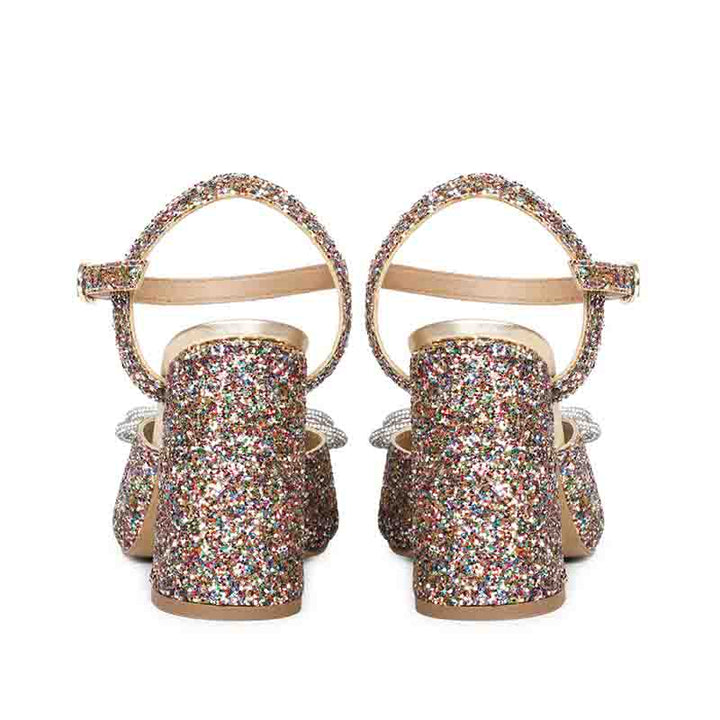 Saint Leonara Bow Detail Multi Glitter Leather Block Heels