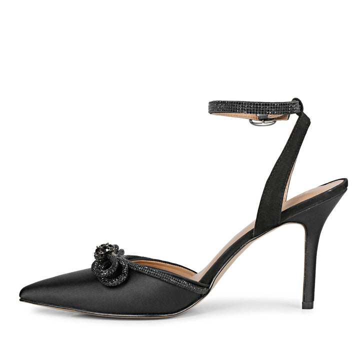 Studded Bow Black Leather Stilettos and Pump
