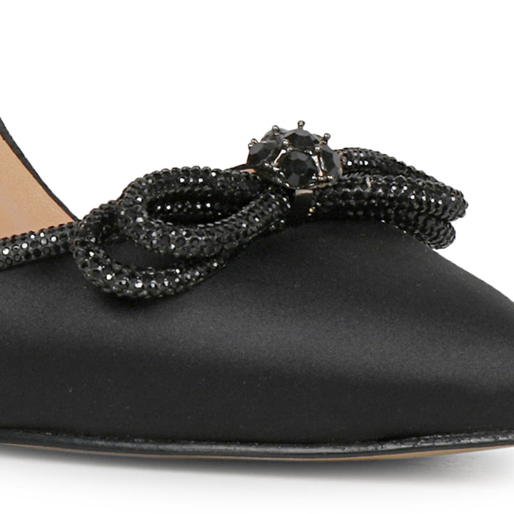 Studded Bow Black Leather Stilettos and Pump