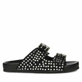 Saint Heidi Silver Strass Black Leather Flats