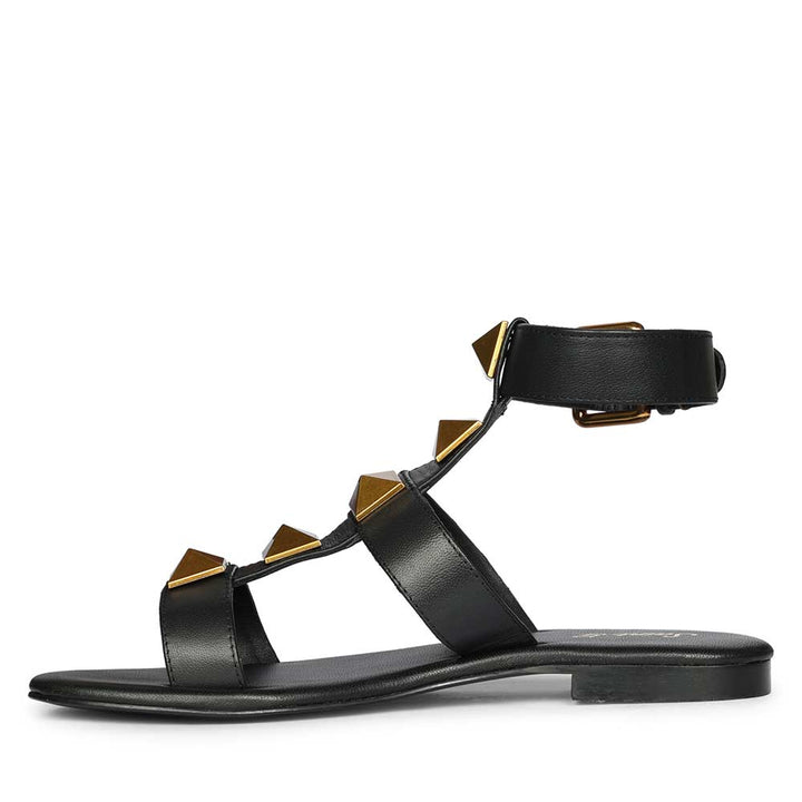 Saint Ida Metal Studded Black Leather Sandals
