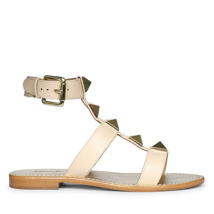 Saint Ida Metal Studded Ivory Leather Sandals