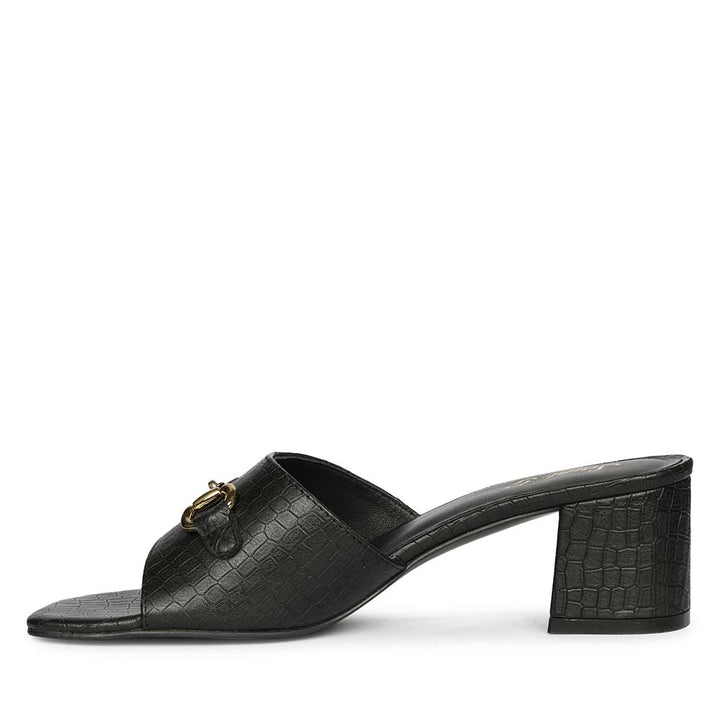 Saint Blair Black Croc-embossed Leather Block Heels