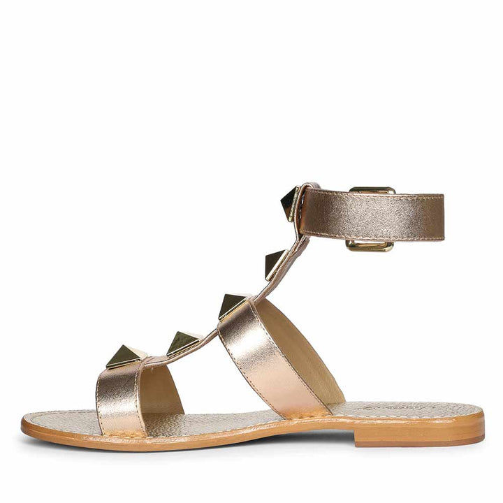 Saint Ida Metal Studded Metallic Rose Leather Sandals