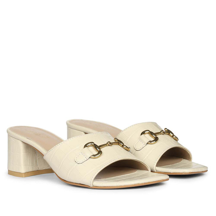 Saint Blair Off-white Croc-embossed Leather Block Heels
