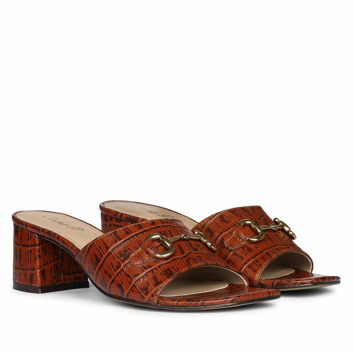 Saint Blair Brown Croc-embossed Leather Block Heels