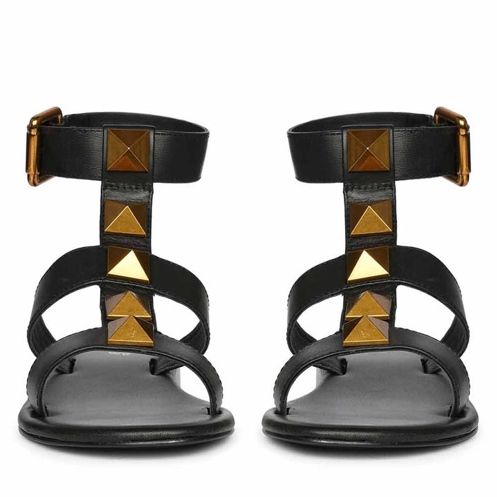 Saint Ida Metal Studded Black Leather Sandals