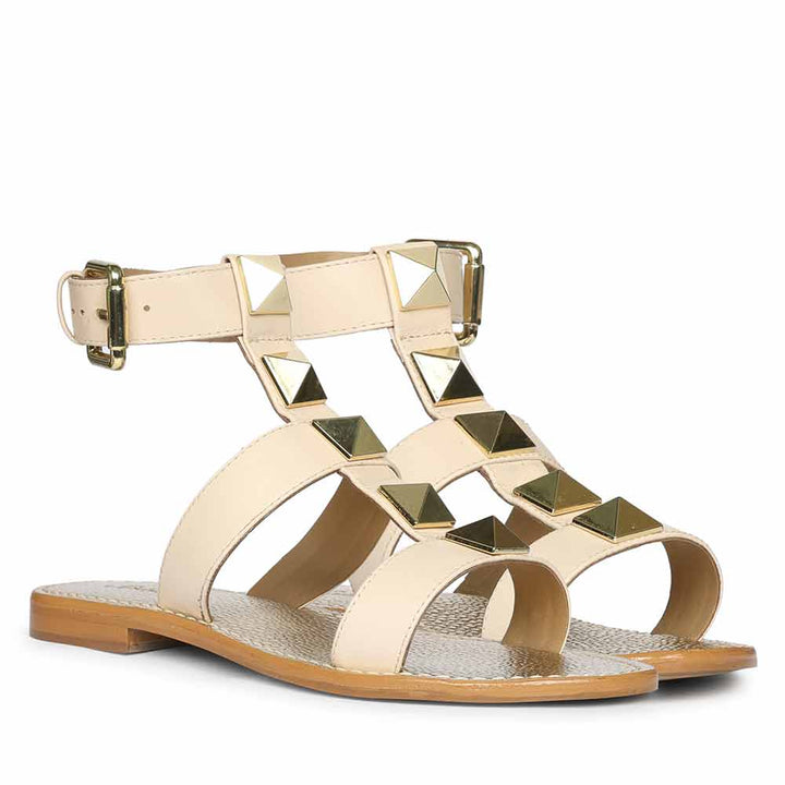 Saint Ida Metal Studded Ivory Leather Sandals