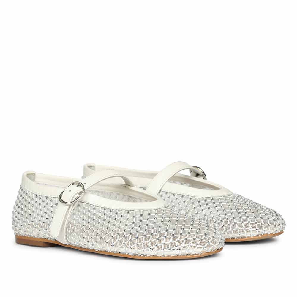 Saint Zoey Strass Embellished White Leather Flats