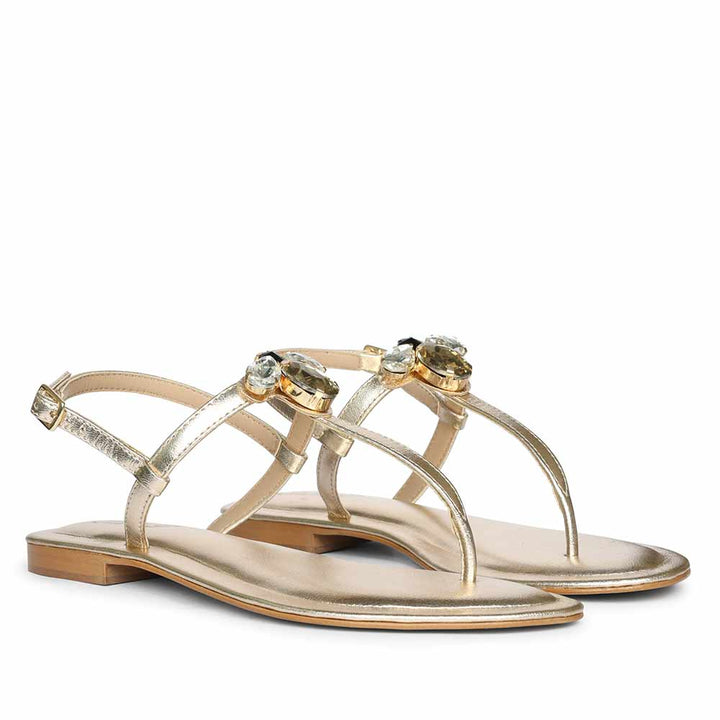 Saint Elara Stone Embellished Platin Leather Sandals