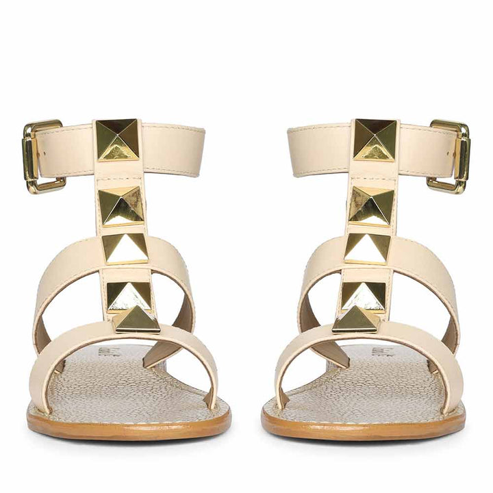 Saint Ida Metal Studded Ivory Leather Sandals