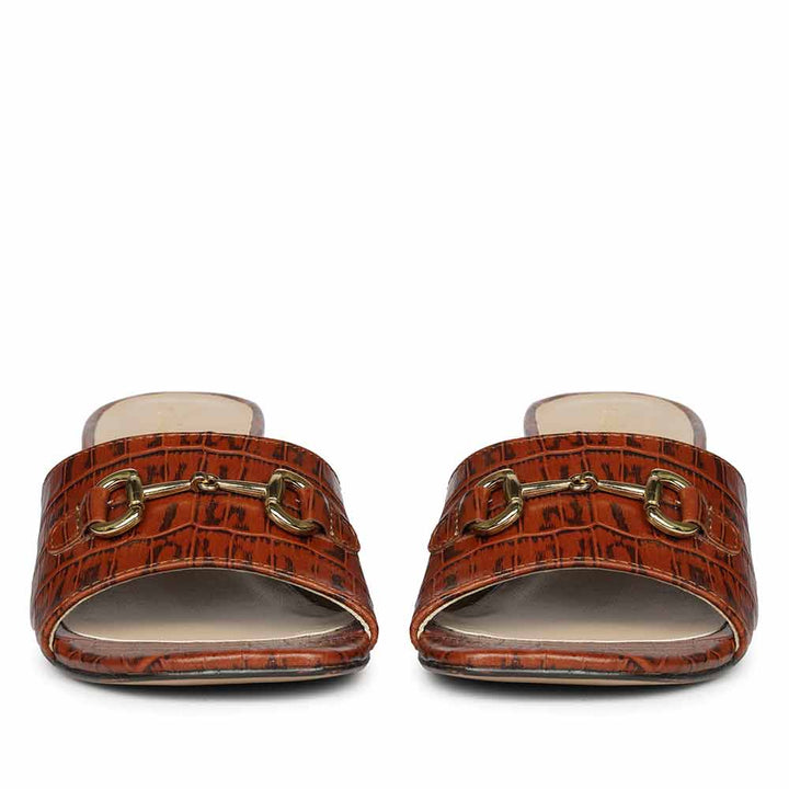 Saint Blair Brown Croc-embossed Leather Block Heels