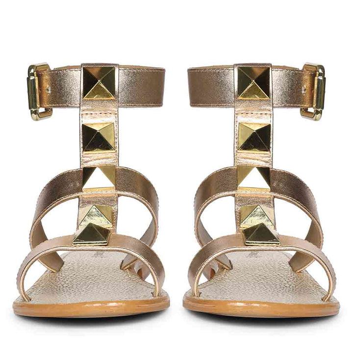Saint Ida Metal Studded Metallic Rose Leather Sandals