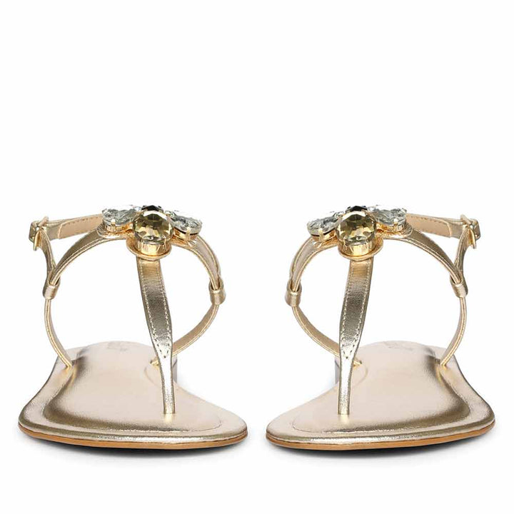 Saint Elara Stone Embellished Platin Leather Sandals