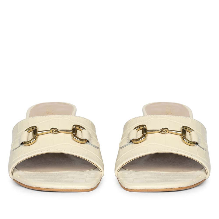 Saint Blair Off-white Croc-embossed Leather Block Heels