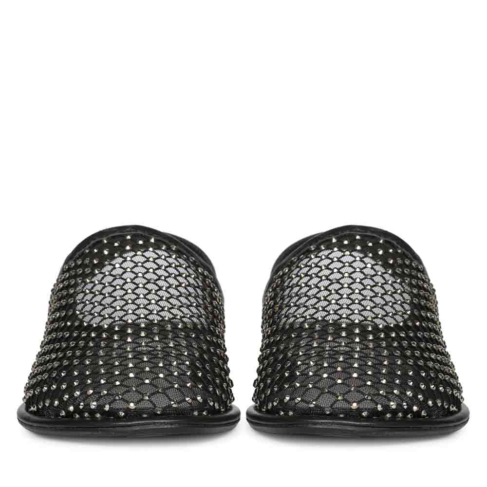 Saint Elira Strass Embellished Black Mesh & Leather Flats