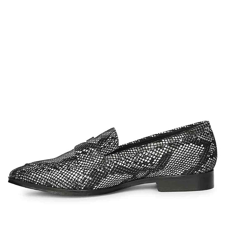 Saint Ellis White and Black Snake Print Leather Loafers.