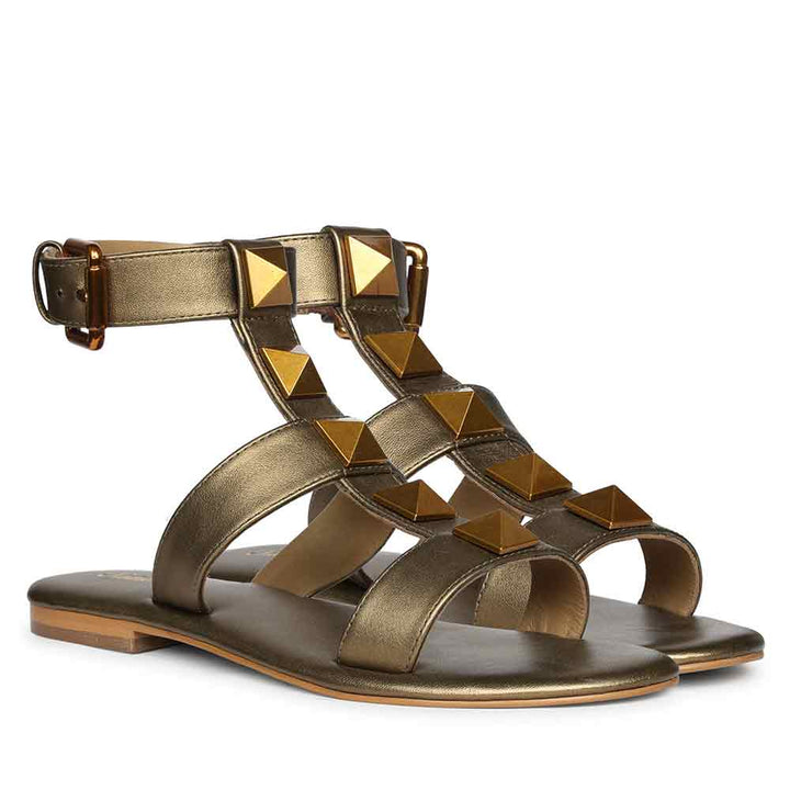 Saint Ida Metal Studded Bronze Metallic Leather Sandals