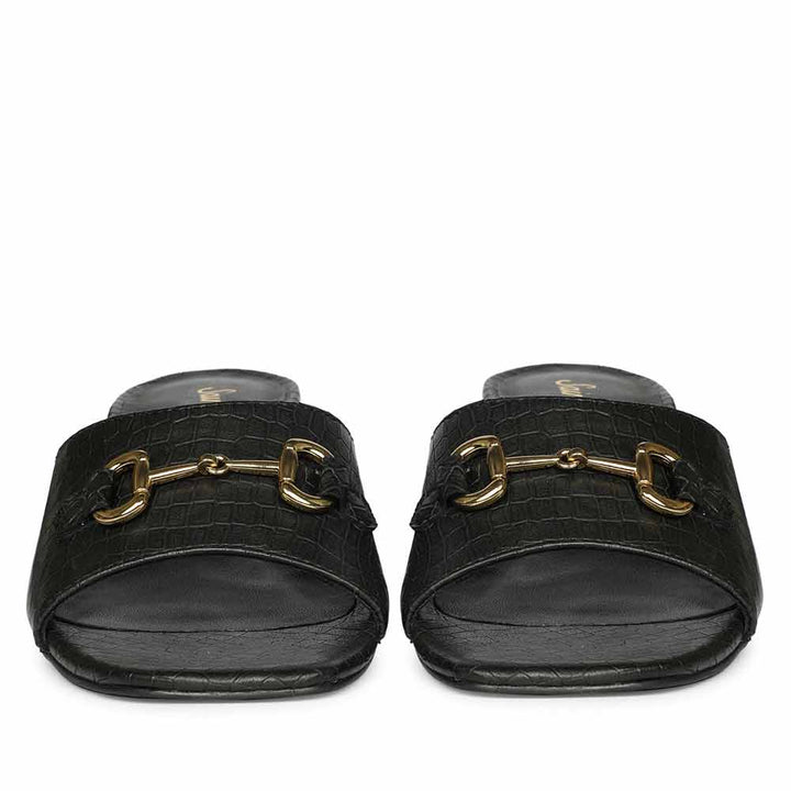 Saint Blair Black Croc-embossed Leather Block Heels