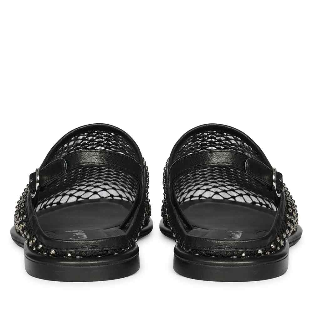 Saint Elira Strass Embellished Black Mesh & Leather Flats