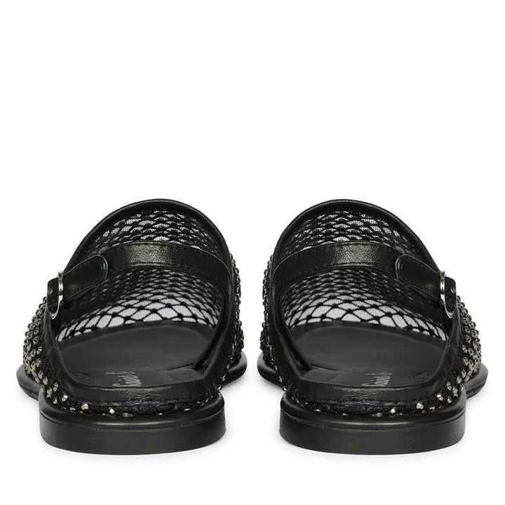 Saint Elira Strass Embellished Black Mesh & Leather Flats