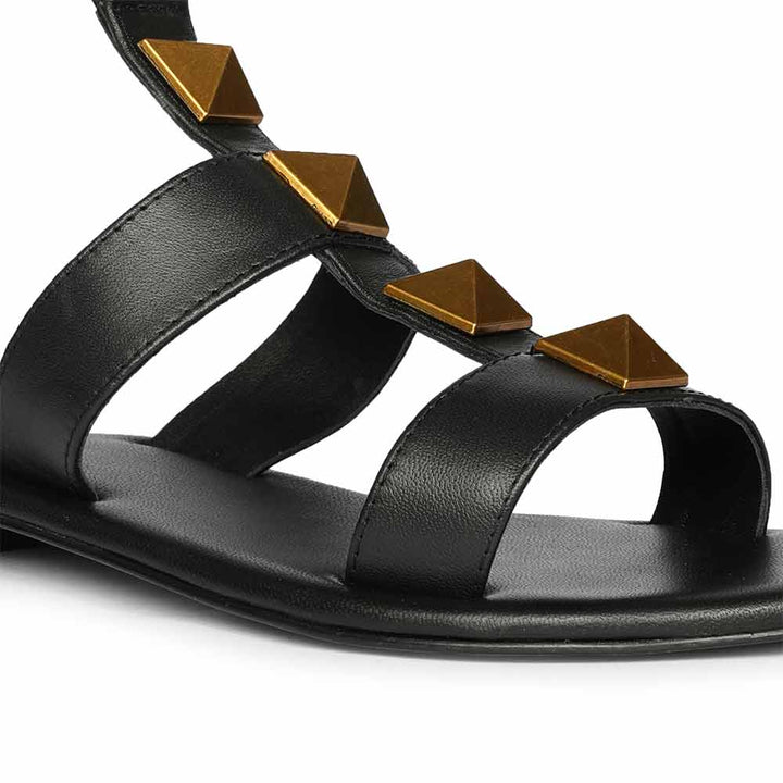 Saint Ida Metal Studded Black Leather Sandals