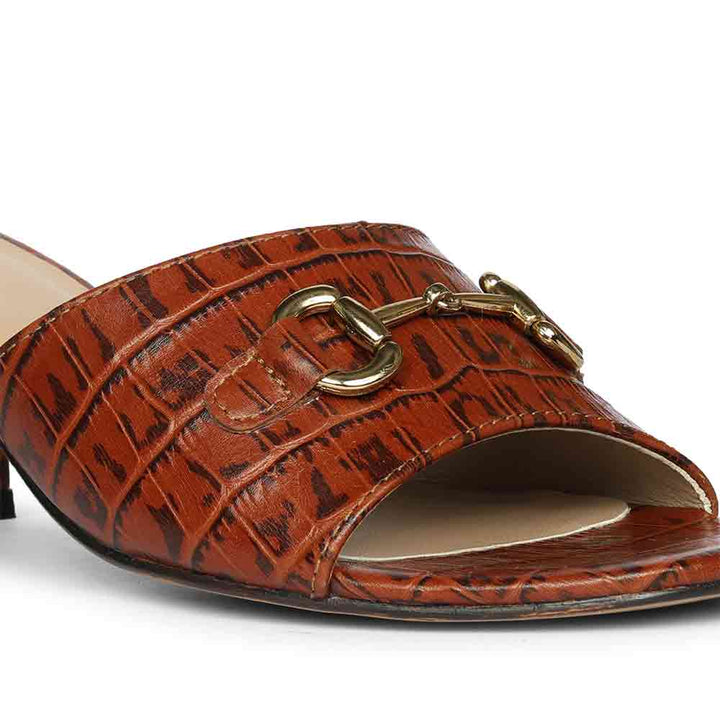 Saint Blair Brown Croc-embossed Leather Block Heels