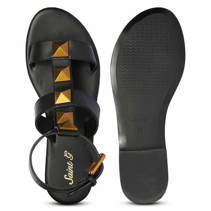 Saint Ida Metal Studded Black Leather Sandals