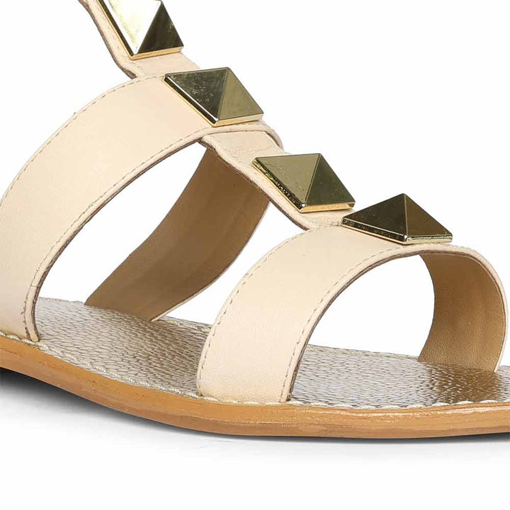 Saint Ida Metal Studded Ivory Leather Sandals