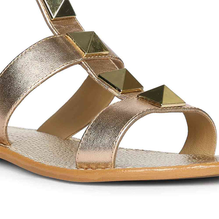 Saint Ida Metal Studded Metallic Rose Leather Sandals
