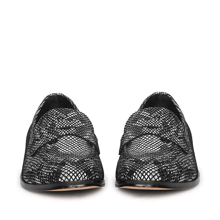 Saint Ellis White and Black Snake Print Leather Loafers.