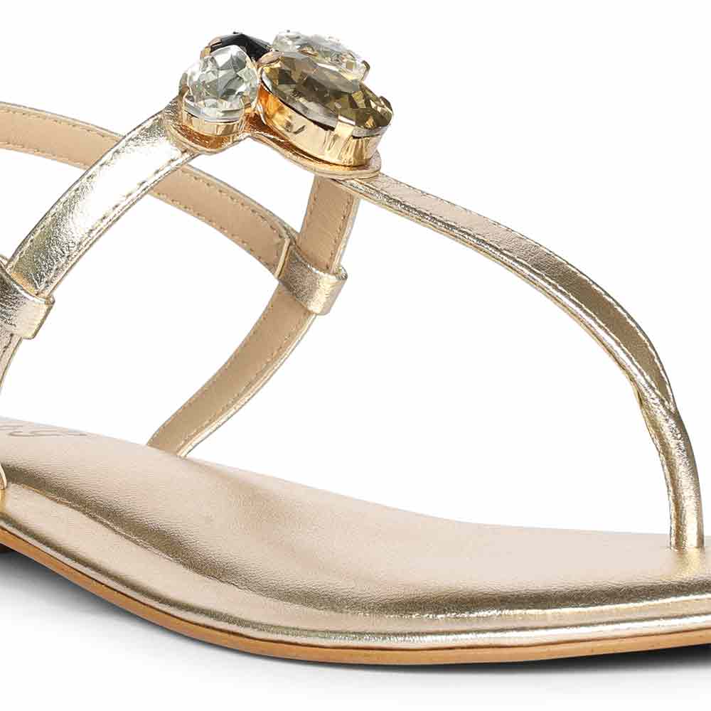 Saint Elara Stone Embellished Platin Leather Sandals
