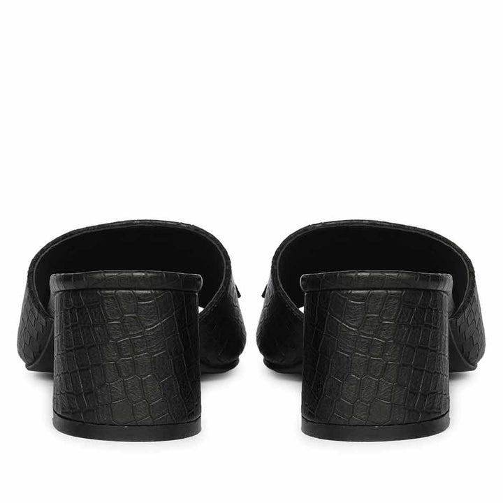 Saint Blair Black Croc-embossed Leather Block Heels