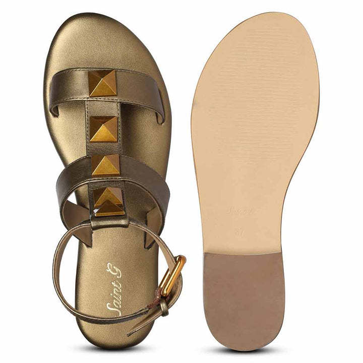 Saint Ida Metal Studded Bronze Metallic Leather Sandals