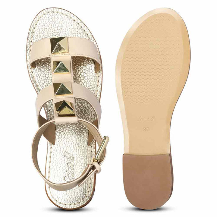 Saint Ida Metal Studded Ivory Leather Sandals