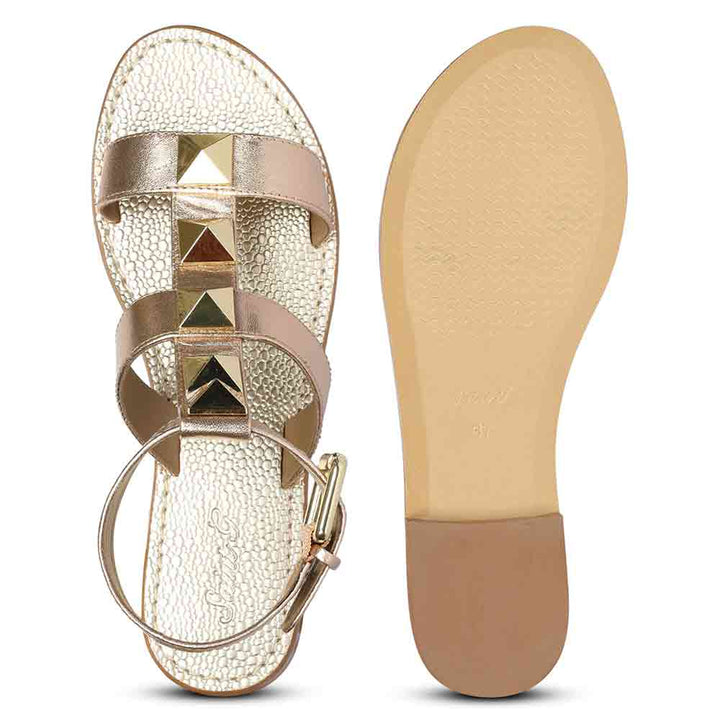 Saint Ida Metal Studded Metallic Rose Leather Sandals