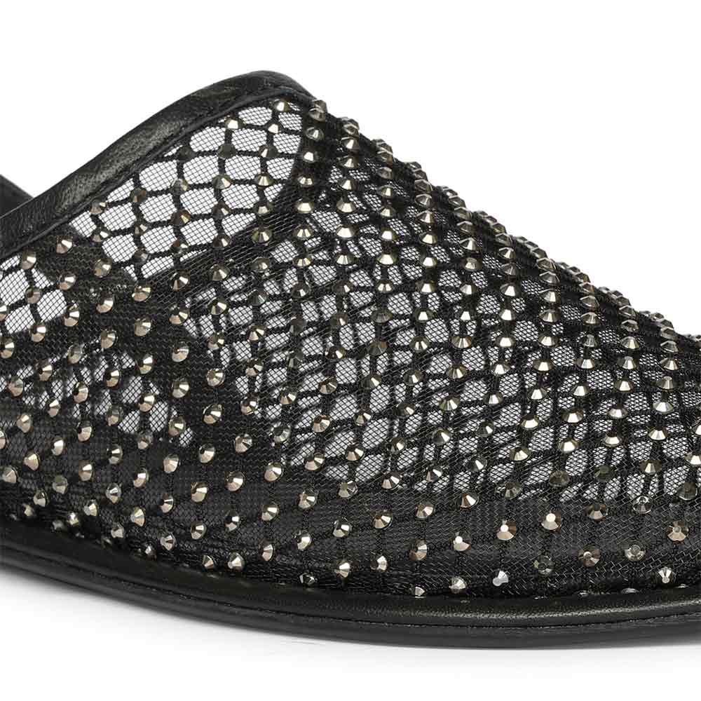 Saint Elira Strass Embellished Black Mesh & Leather Flats