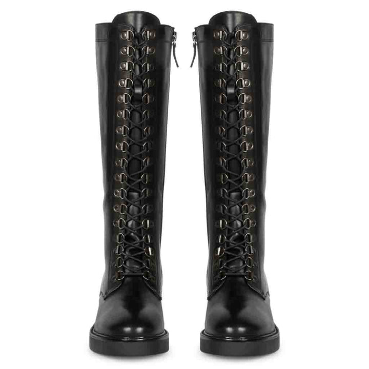 Saint Mercello Lace Up Black Leather High Tongue Tall Boots