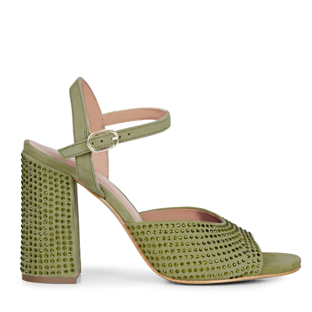 Stud Embellished safari Leather Block Heels