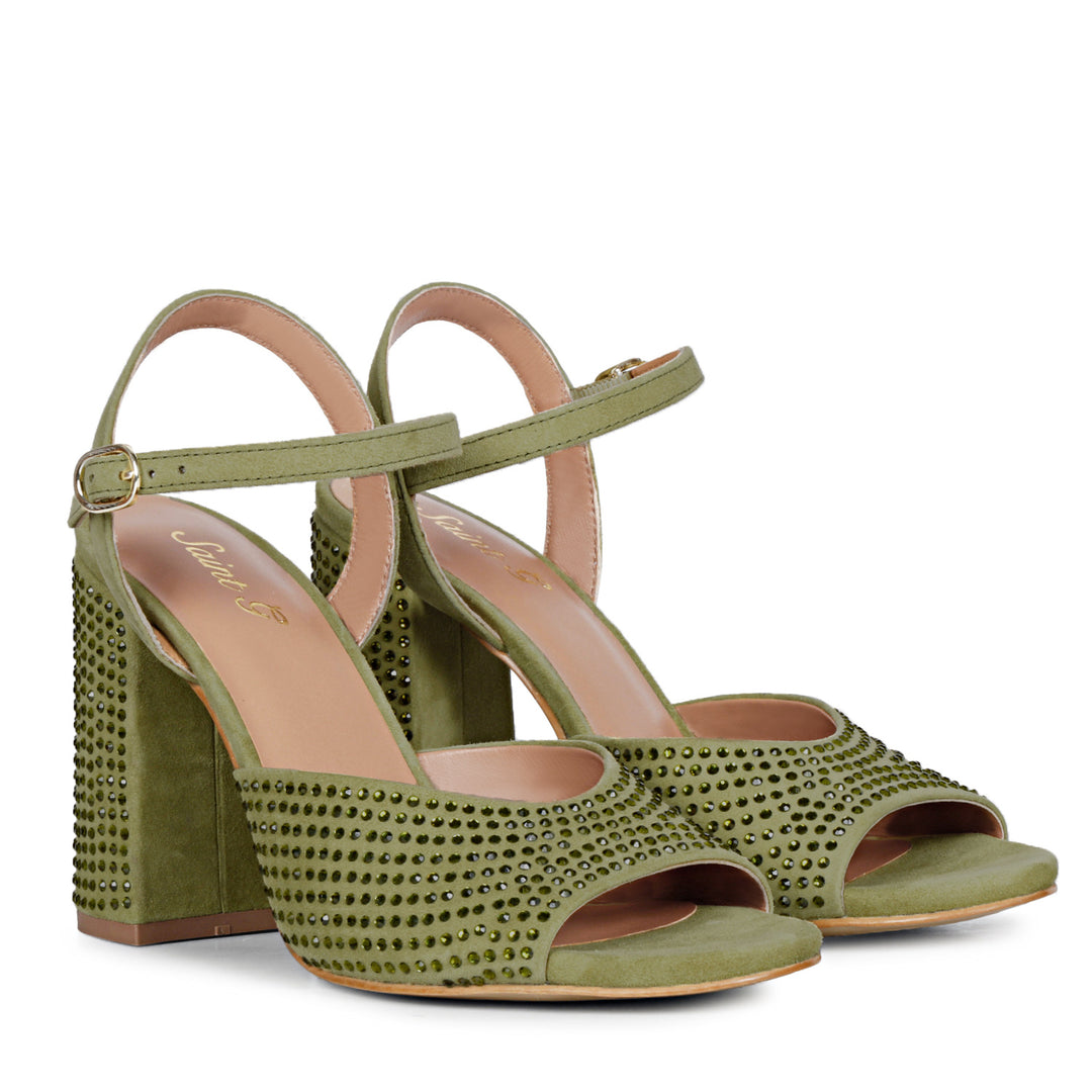 Stud Embellished safari Leather Block Heels