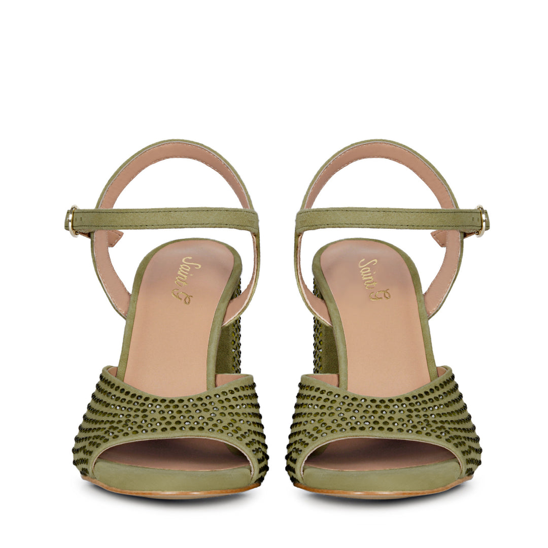 Stud Embellished safari Leather Block Heels