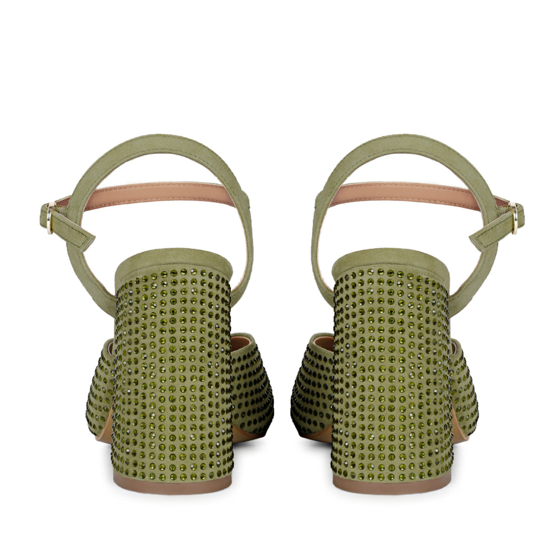 Stud Embellished safari Leather Block Heels