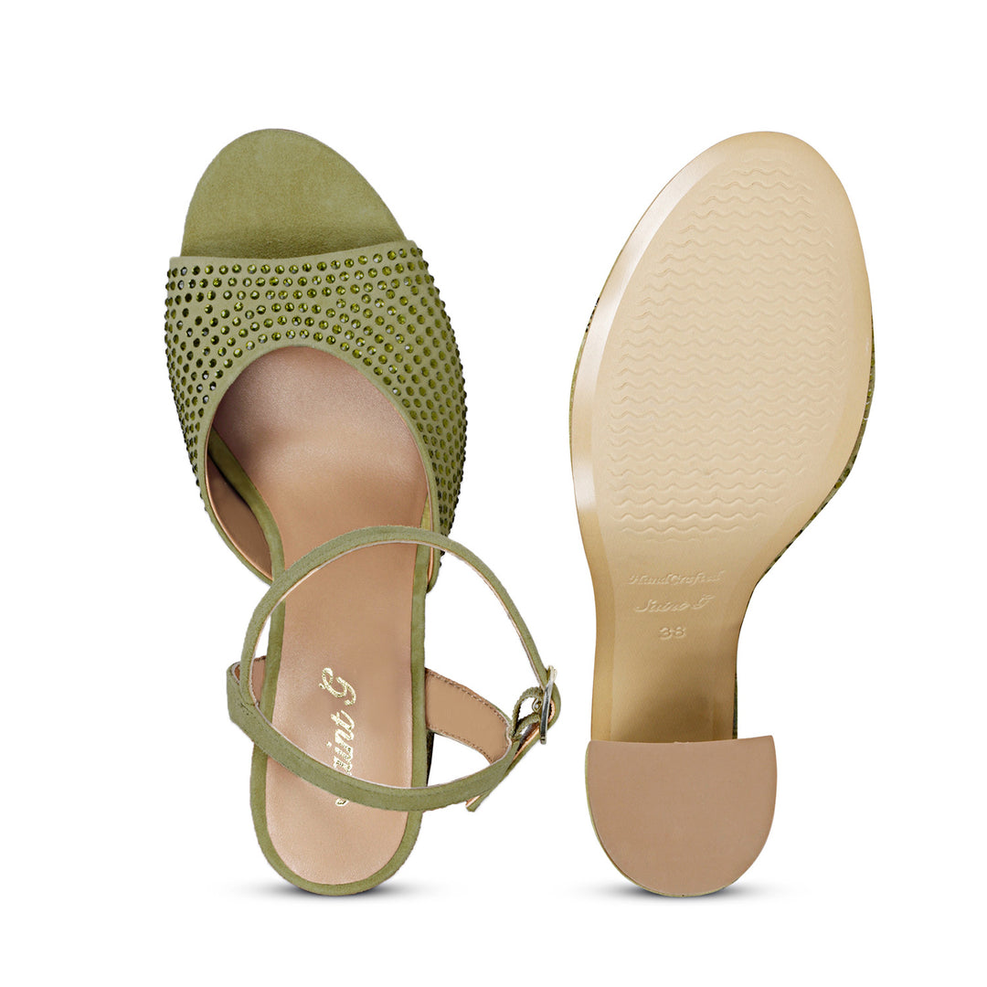 Stud Embellished safari Leather Block Heels