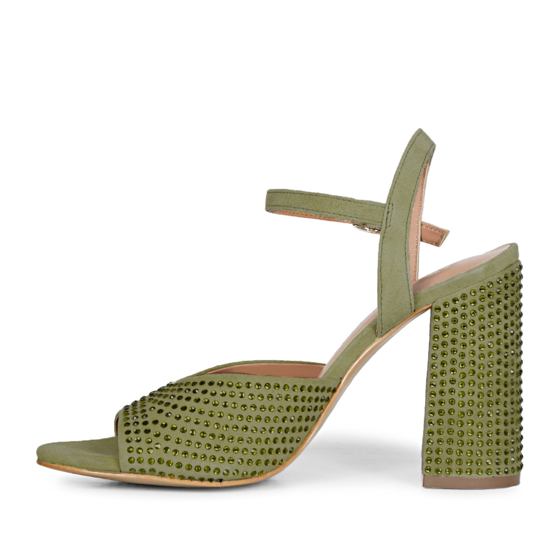 Stud Embellished safari Leather Block Heels