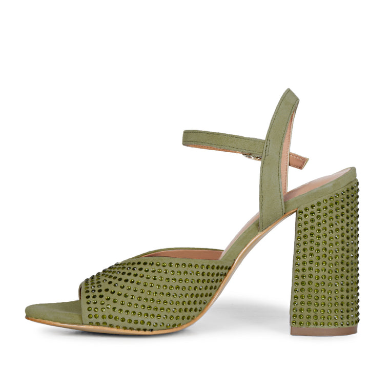 Stud Embellished safari Leather Block Heels