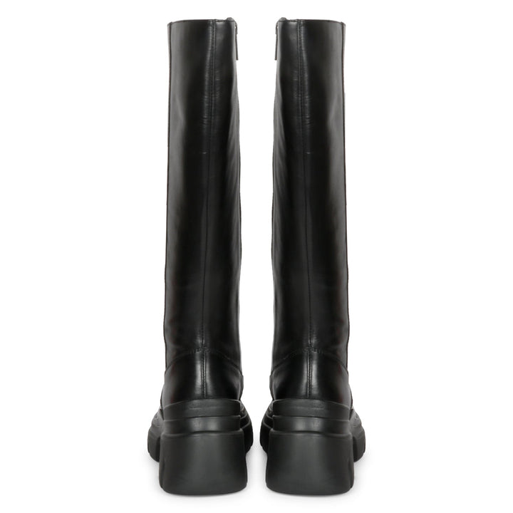Saint Eloïse Black Leather Lug Sole Long Boots