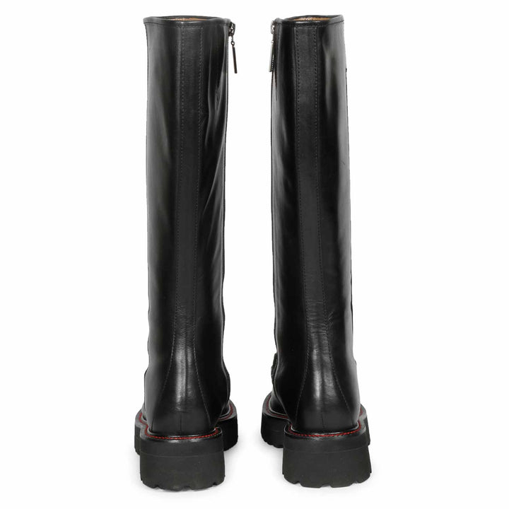 Saint Noble Black Leather Horse Bit Décor Long Boots