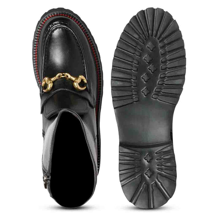 Saint Noble Black Leather Horse Bit Décor Long Boots