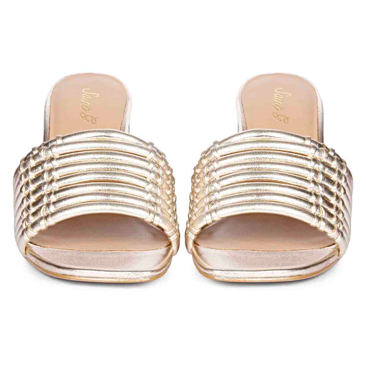 Saint Bethany Strappy Platin Metallic Leather Block Heels
