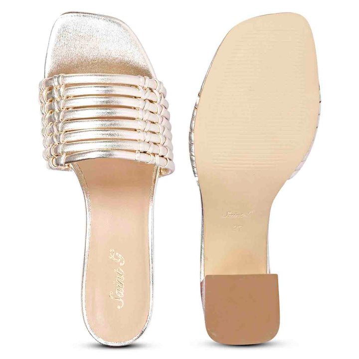 Saint Bethany Strappy Platin Metallic Leather Block Heels